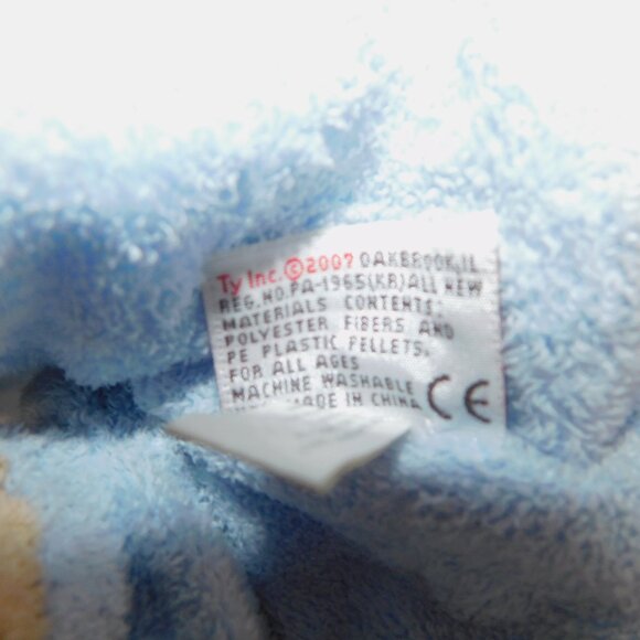 2007 Ty Pluffies 12" Plush Tan Bear in Blue non Removable bunny Pjs Love Baby - Picture 5 of 8